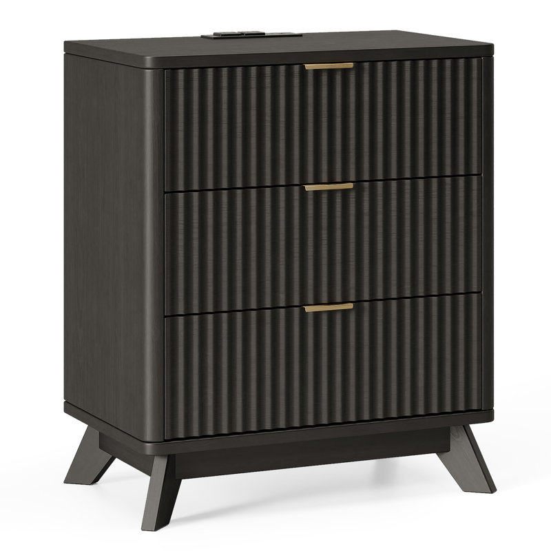 Donati Fluted Nightstand with Charging Station, Black