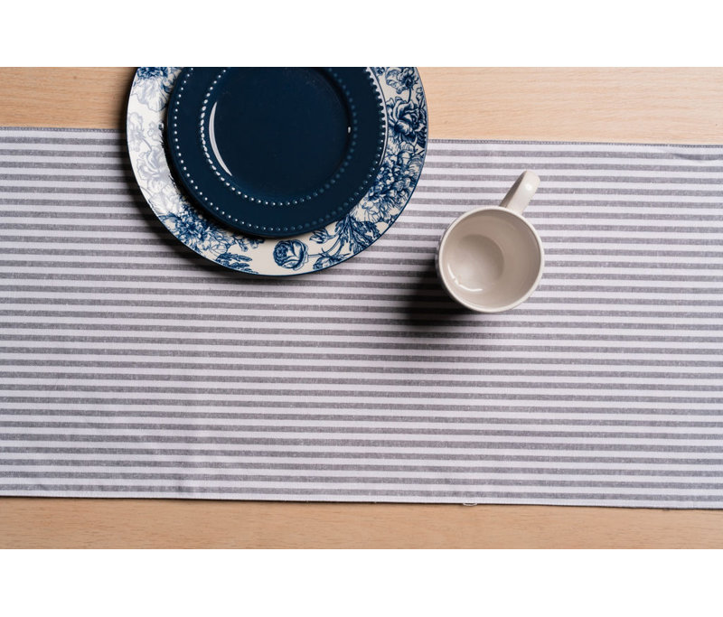 Ensemble de 4 napperons en coton Bistro et chemin de table lavable résistant à la chaleur, 13x72, Gris