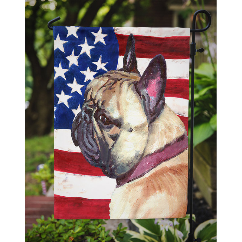 2 côtés en polyester de 2 côtés american drapeau de jardin, Bouledogue français beige