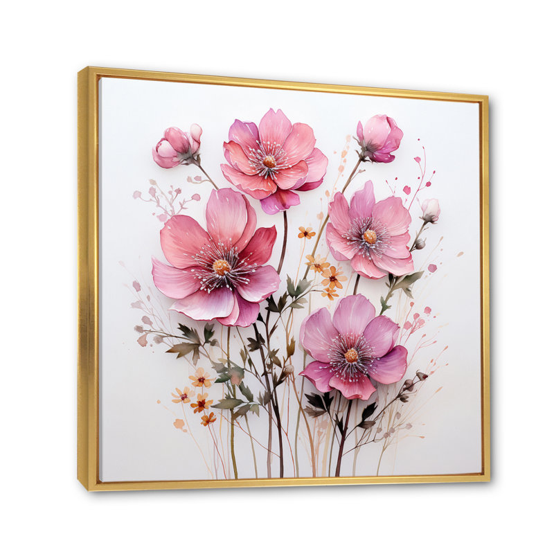 Art mural sur toile rose, Cadre flottant doré, H 30 po x l 30 po x P 1 po