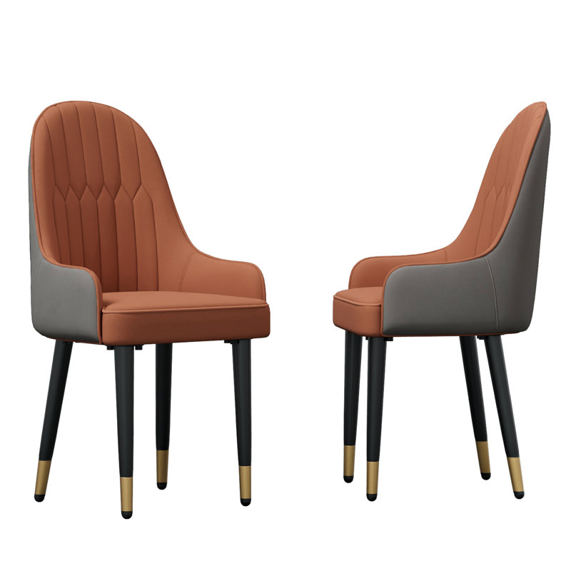 Leather Dining Chairs Upholstered High Back Soft Padded Seat Side Chairs For Kitchen Dining Living Room, Orange/Grey