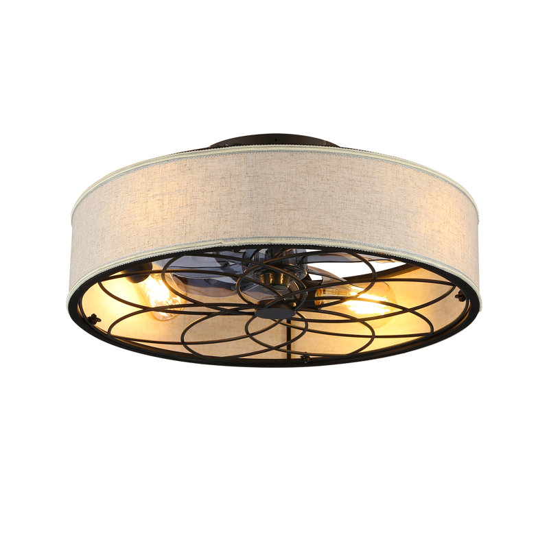 20"  Low Profile Fabric Farmhouse Bladeless Ceiling Fan With Remote Control,Low Profile Modern Enclosed Ceiling Fans With Reversible Motor For Living Room, Bedroom,Kitchen--Not Included Bulbs