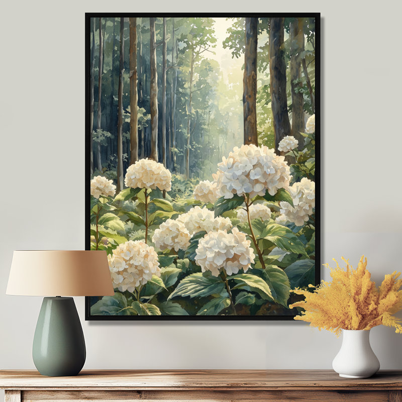 Cropsey - Hydrangea, impression sur toile, H 40 po x l 30 po, Noir, Reproduction avec cadre flottant