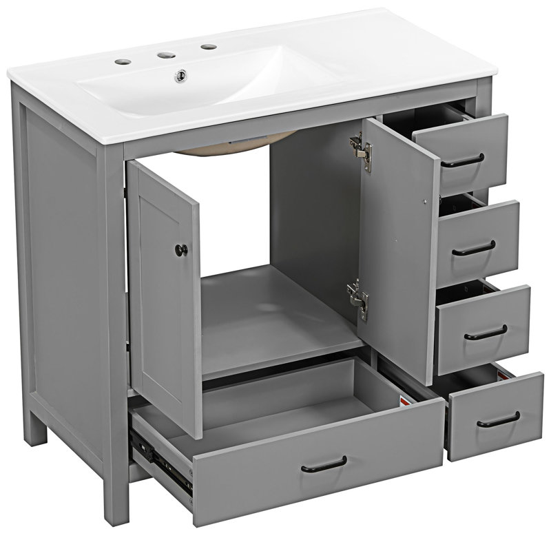 Ensemble de meuble-lavabo avec lavabo en céramique, Gris