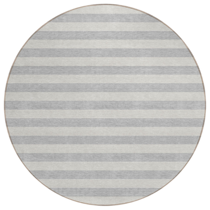 Hasad Washable Striped Indoor / Outdoor Rug, Round 8'