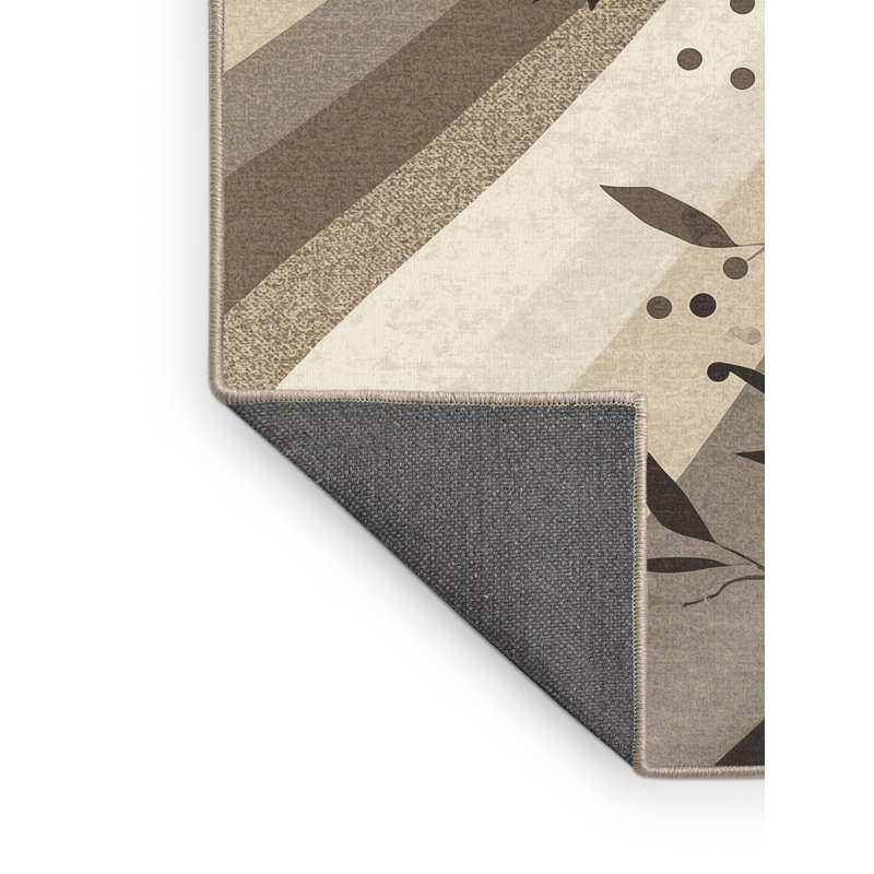 Tapis beige doux et moelleux à motif abstrait bord de mer en olivier Esmont, Carré 4 pi