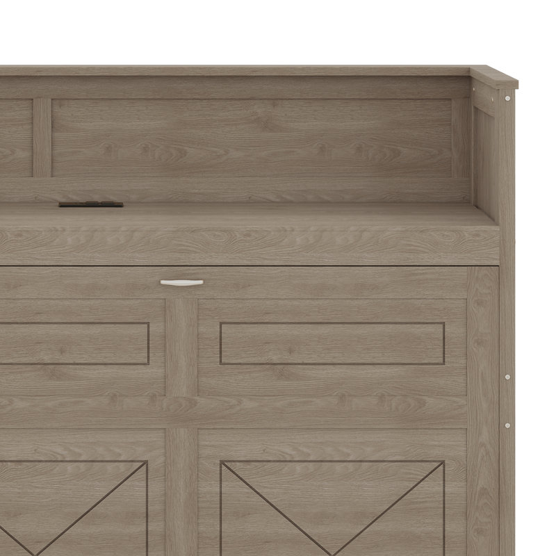 Lit armoire mural en bois intégré avec tablettes, Gris délavé
