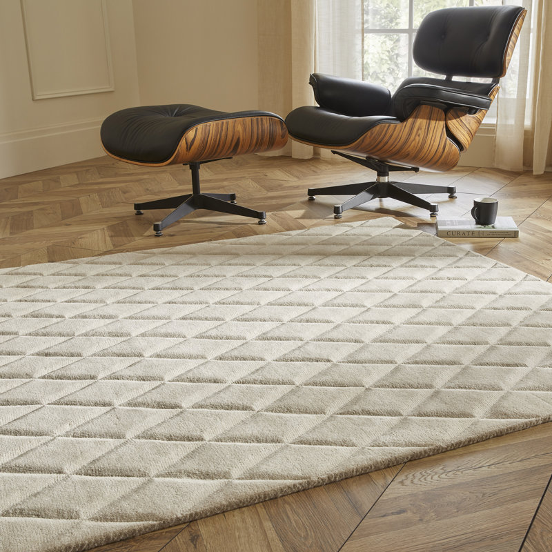 Geometric Shapes Wool Hand Tufted Area Rug, Taupe, Rectangle 160 x 230 cm