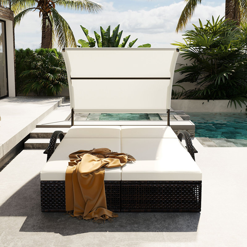 Chaise longue d'extérieur en acier avec dossier réglable, Beige