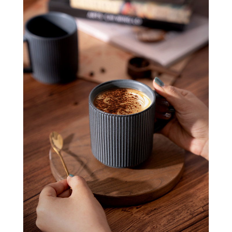 Grande tasse à café en grès Azal, Gris anthracite mat mat, 12 oz
