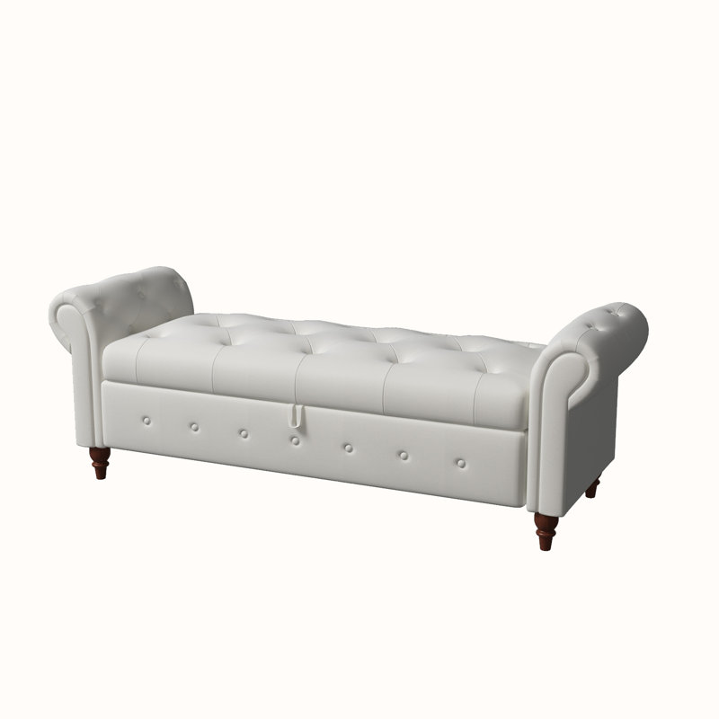 Banc de rangement rembourré en polyester Alleisha, Beige