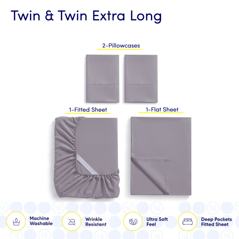 Ensemble de draps luxueux en microfibre douce avec taies d'oreiller en prime, Prune