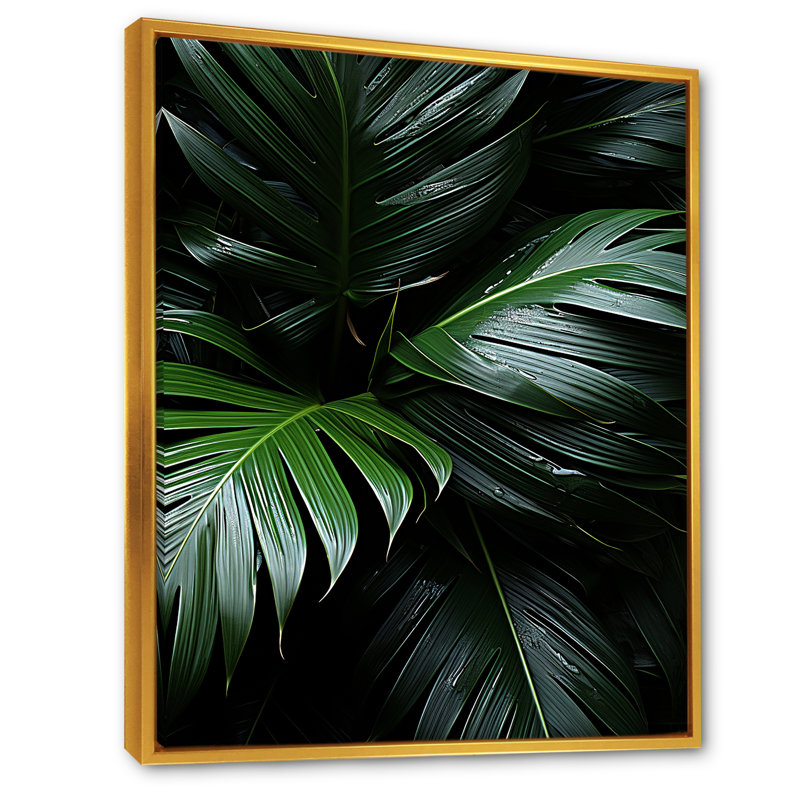 «Jade Jungle Thick Jungle Of Palm Trees», reproduction sur toile, Cadre flottant doré, H 32 po x l 16 po x P 1 po