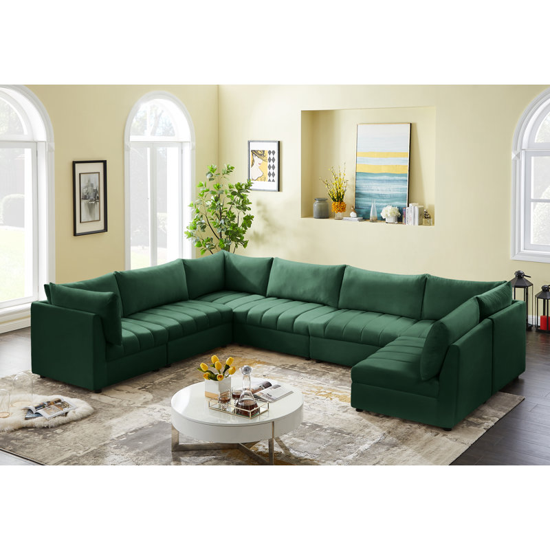 Ensoll Velvet U-Shaped Sectional Reversible, Green Velvet