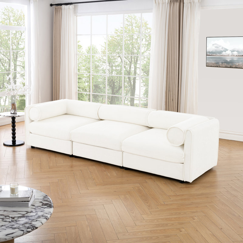 Canapé modulaire modulaire avec rangement, dossier cylindrique et accoudoirs. Siège confortable, durable et de soutien, Blanc
