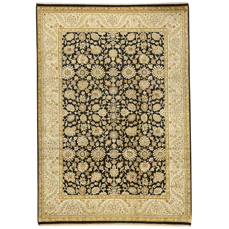 Tapis noir et crème noué à la main de haute qualité