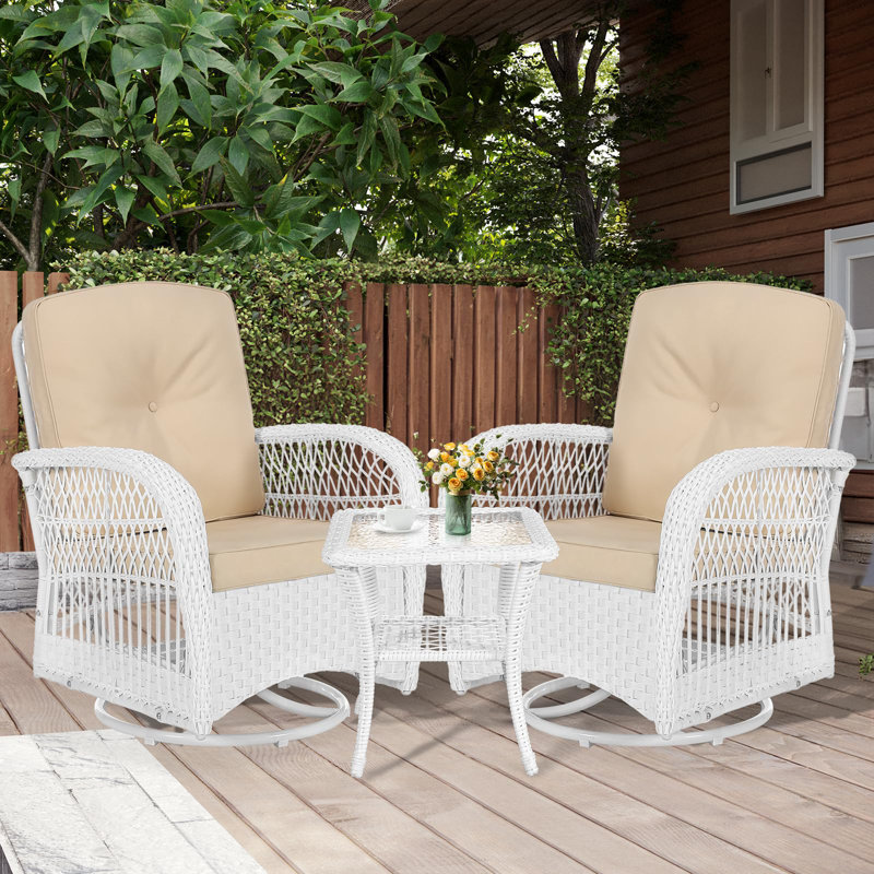Ensemble de patio pivotant en osier 3 pièces Timmithy Winston Porter, Beige