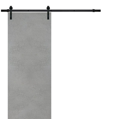 Porte de grange robuste avec quincaillerie | Planum 0010 chocolat cendré | Ensemble de cintres lourds 6,6 pi | Portes intérieures modernes à panneau solide - 42 po x 80 po - Rail noir