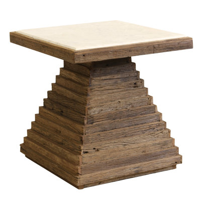 Table d'appoint en bois et marbre Mesa - naturel et blanc