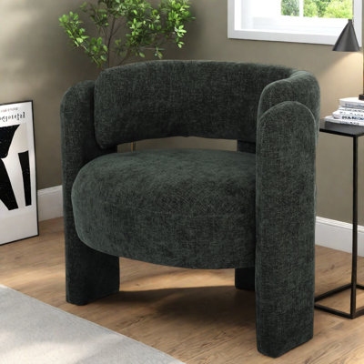 Chaises d'appoint modernes, fauteuil demi-tonneau en tissu vert, siège sculptural compact