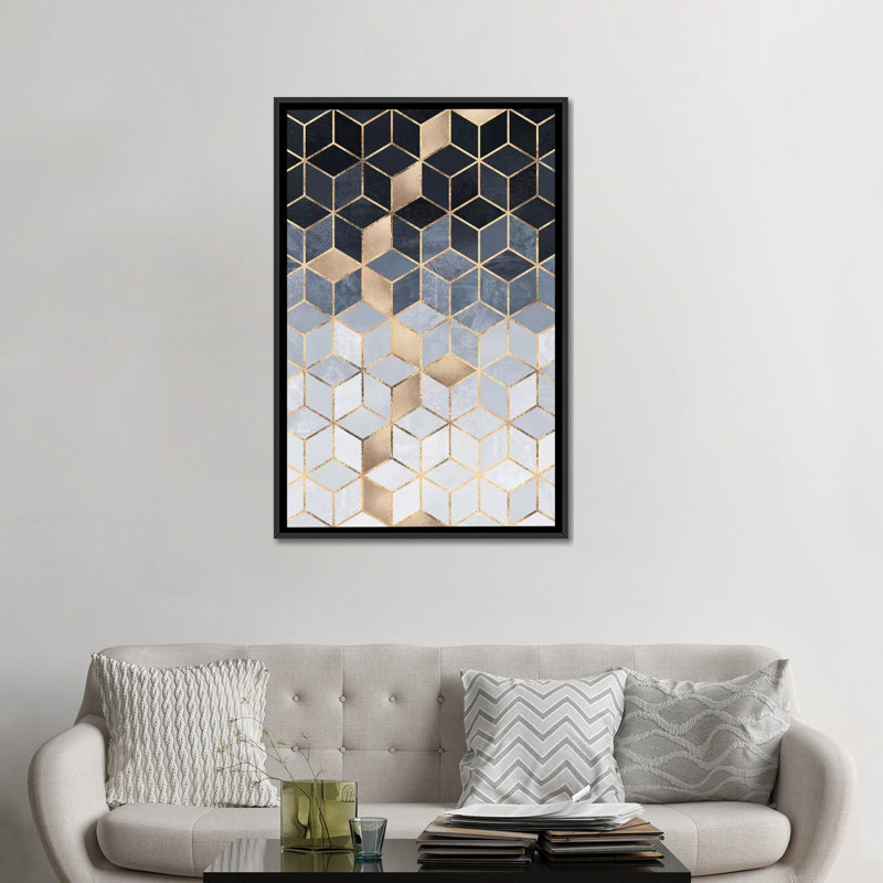 «Soft Blue Gradient Cubes, Rectangular» par Elisabeth Fredriksson, impression sur toile tendue, H 26 po x l 18 po x P 1,5 po
