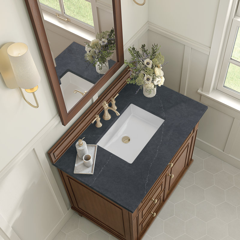 Lorelai 36'' W Single Vanity, Mid-Century Walnut, Charcoal Soapstone, 8" Widespread