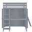 Lit mezzanine double gris avec garde-robe, bureau et tablettes