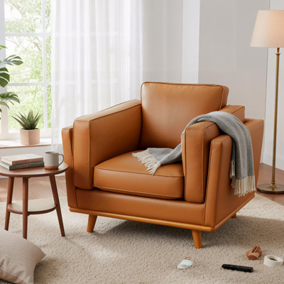 Fauteuil d'appoint en cuir Napa, fauteuil de bureau en cuir de 41,9 pouces, fauteuil de bureau en cuir, accents de bois massif