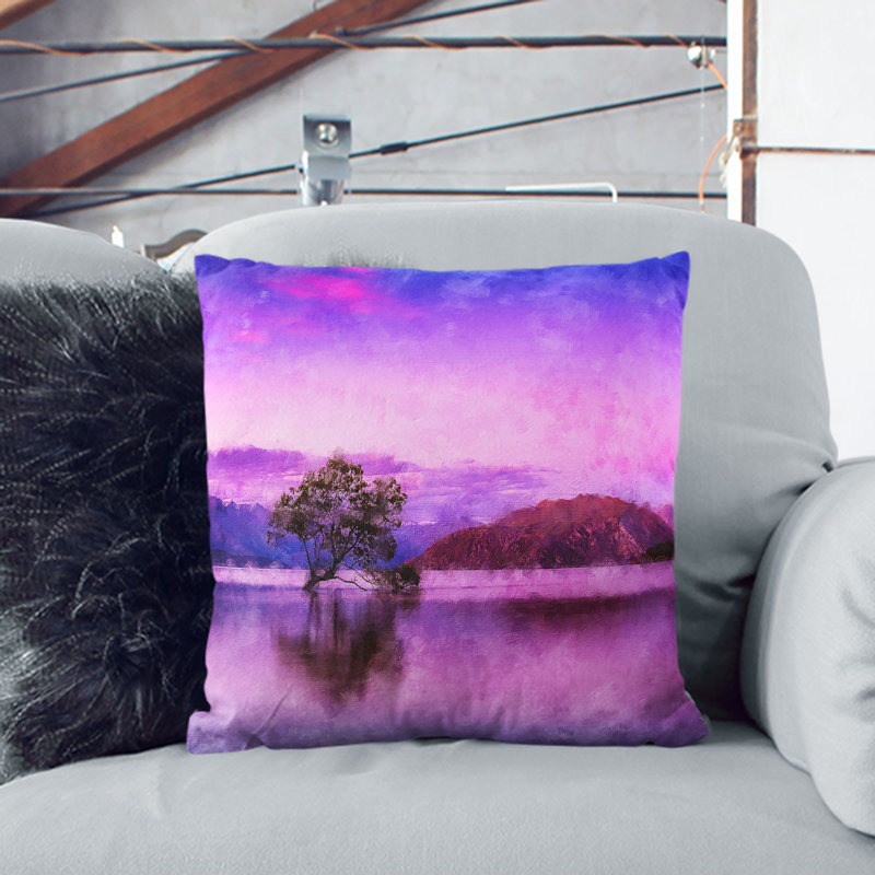 Lone Tree Under a Sunrise Painting Cushion with Filling, 40cm H x 40cm W x 15cm D