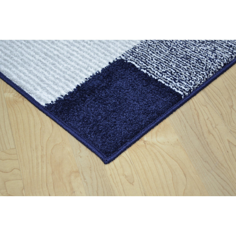 Tapis bleu marine / argenté Reon, Rectangle 5 pi x 7 pi
