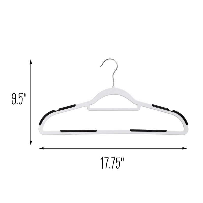 White and Black Rubber Grip Plastic Hangers, 50-Pack