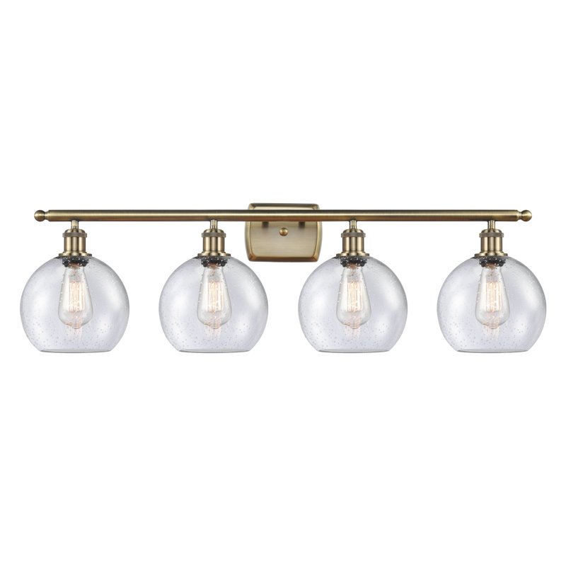 Éclairage pour meuble-lavabo 4 lumières à intensité variable en laiton antique Wilke, Incandescent, Grainé