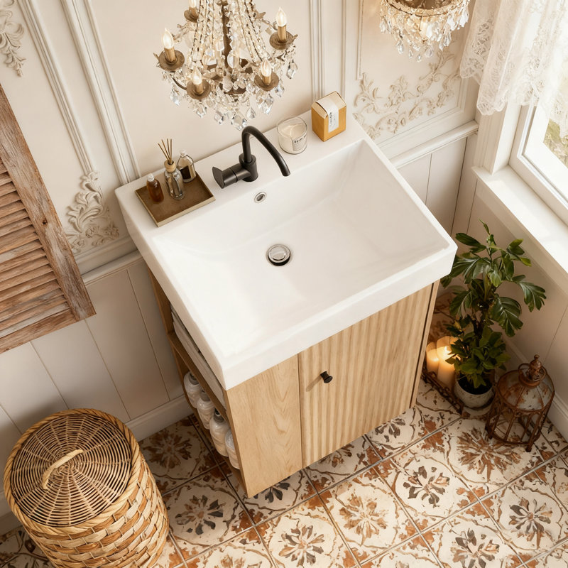 Ensemble de meuble-lavabo de rangement latéral gauche 21,6 po, meuble-lavabo simple mural parfait pour les petites salles de bain