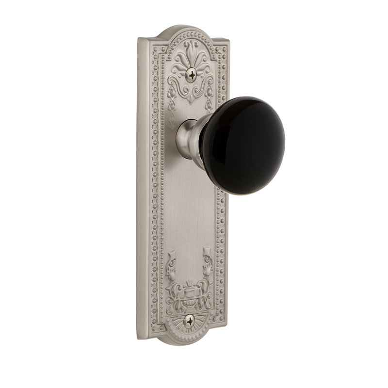 Plaque d'intimité Grandh Parthénon avec bouton de porte Coventry, Nickel satiné, 2-3/8 po