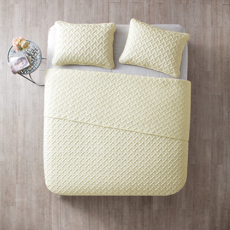 Ensemble de courtepointe à tissage de panier Nina, Couvre-lit très grand et 2 taies décoratives, Ivoire