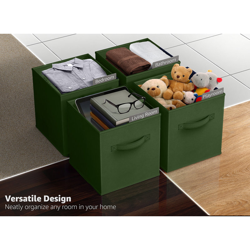 11" Foldable Fabric Storage Cube Bins with Handles, Green