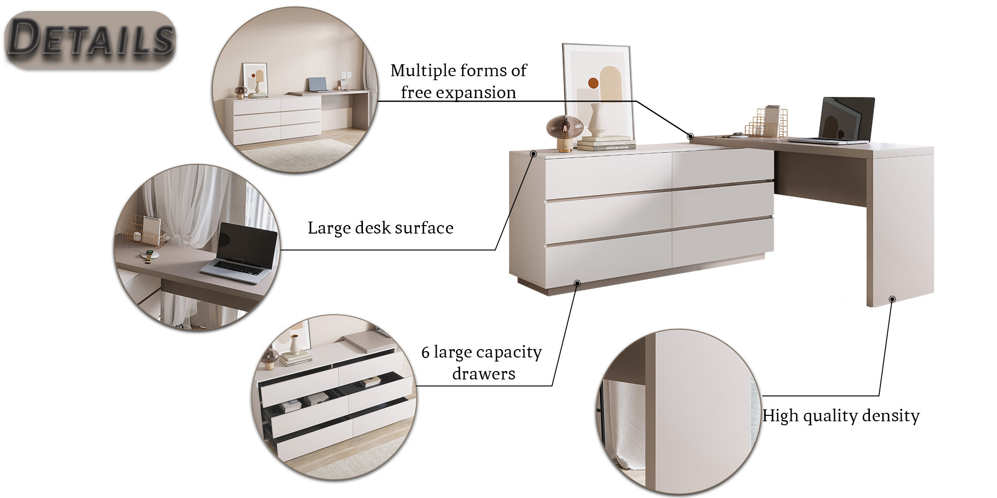 Orren Ellis Atascosa Modern Home Office Expandable Dresser Desk Combo With Storage With Drawers