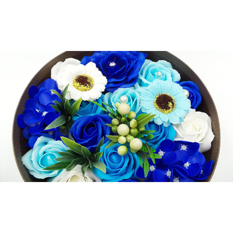 Fleurs artificielles artificielles parfumées pour toujours dans une boîte-cadeau ronde, Bleu