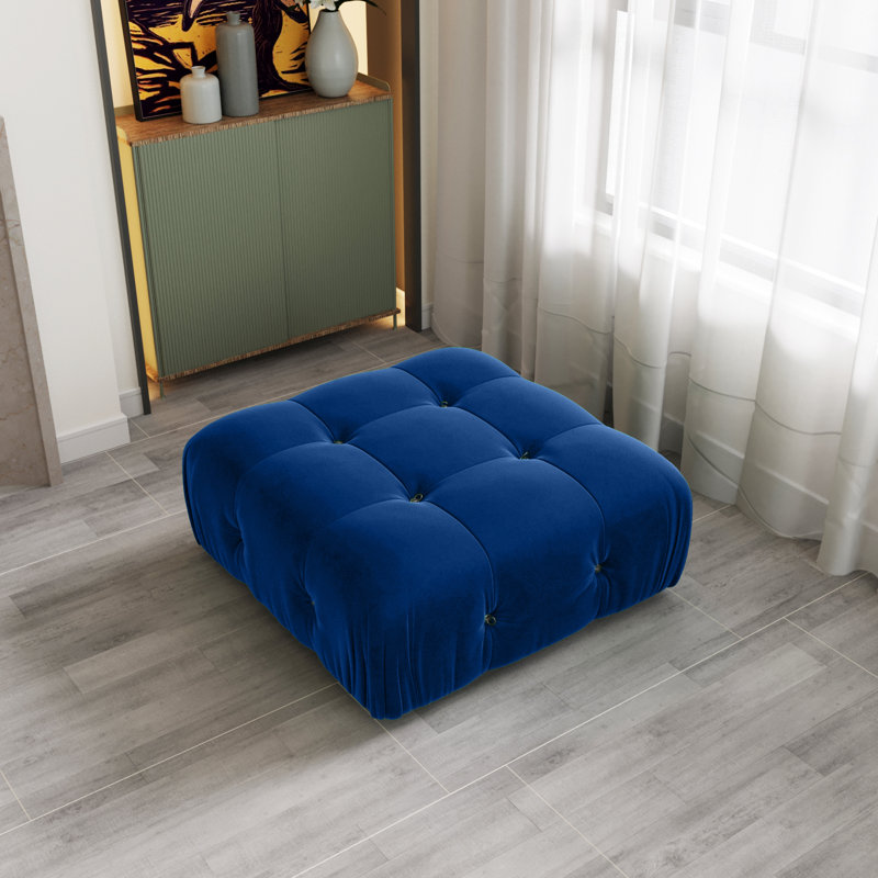 Jesse 34.5" Wide Velvet Tufted Square Standard Ottoman, Blue