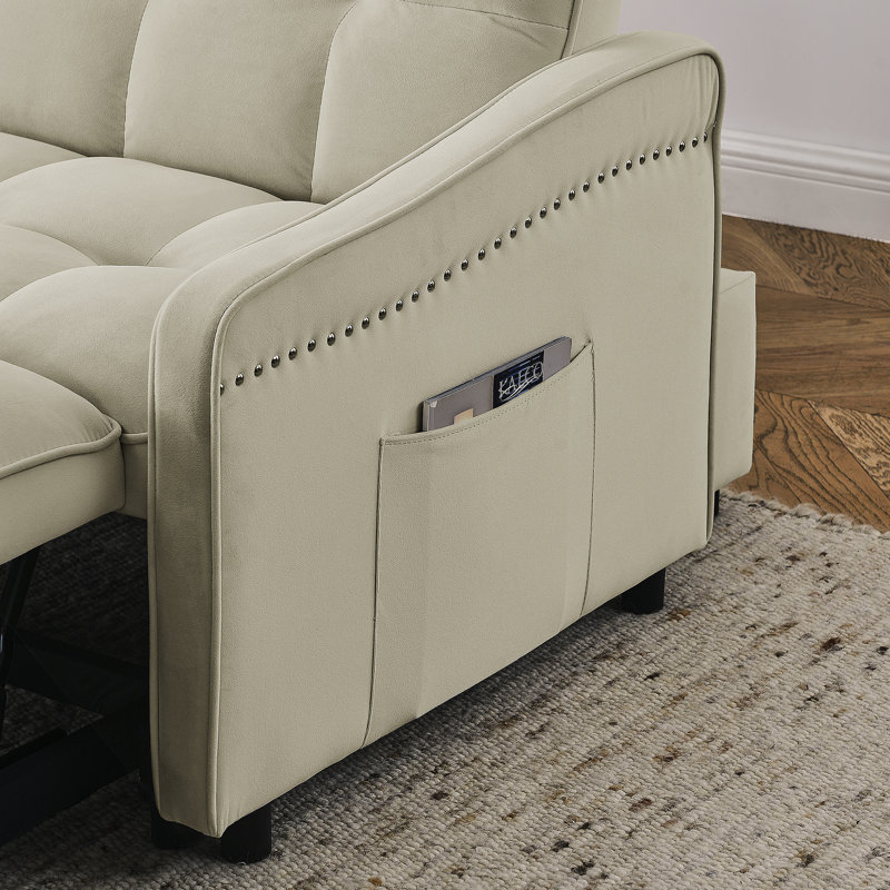 Collinward 53" W Murphy Sofa Bed Loveseat with Adjustable Tufted Back and USB Outlet, Beige Velvet, 31" H x 47" W x 36.5" D