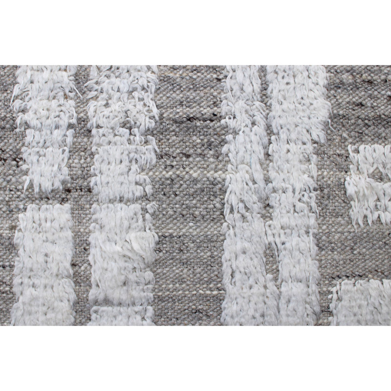 Tapis rectangulaire en laine noué à la main gris / blanc, Rectangle 6 pi x 9 pi