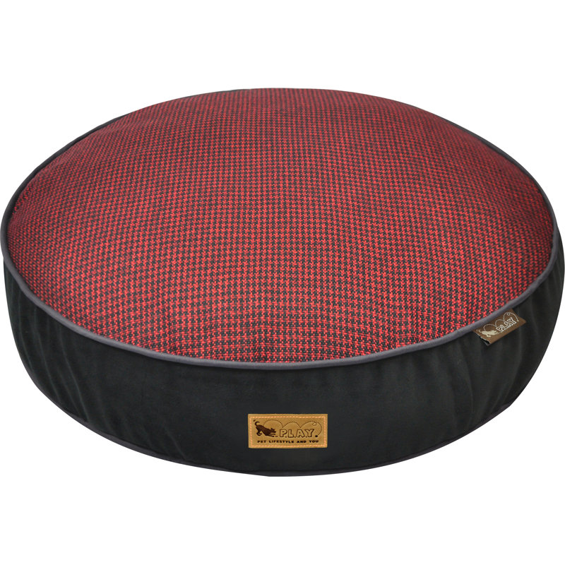 Houndstooth Round Dog Bed, Large (42" W x 42" D x 5" H), Red/Black