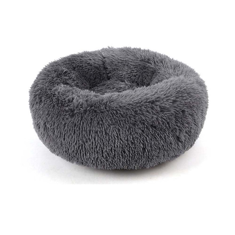 Almaguer Calming Round Donut Plush Dog Cuddler Bed, Small (50cm W x 50cm D), Dark Grey