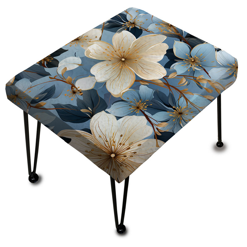 Motif floral bleu rétro romantique avec repose-pieds rectangulaire