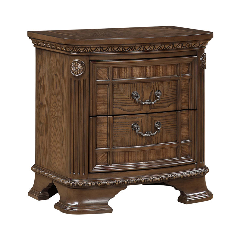 Élégante table de chevet traditionnelle à finition foncée avec 2 tiroirs spacieux, solution de rangement durable et élégante pour la chambre à coucher