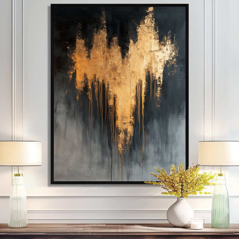 Décoration murale encadrée Veins of Falling Gold - Luxe, H 20 po x l 12 po, Cadre flottant noir