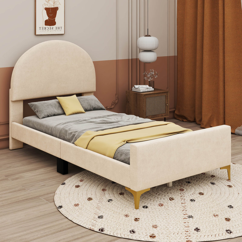 Lit plateforme tapissier Vidyu, Beige, Simple