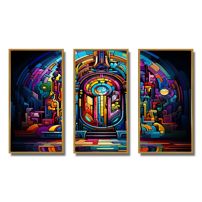 Multicolor psychedelic Jukebox Sound - Jukeboxes, art mural, Cadre flottant doré, H 28 po x l 36 po x P 1 po