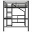 Lit mezzanine double en métal avec bureau, escalier de rangement, petite armoire et lumière DEL-254213798