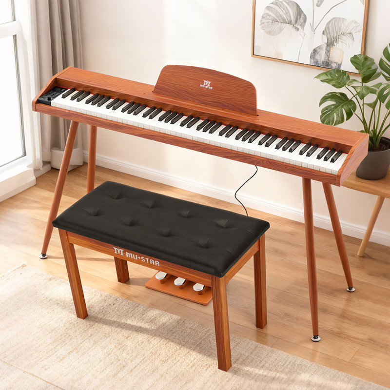 88 Keys Semi Weighted Electric Piano Keyboard With Wood Piano Bench For For Beginners, Portable Digital Piano 88 Key Weighted With 3-pedal Unit
